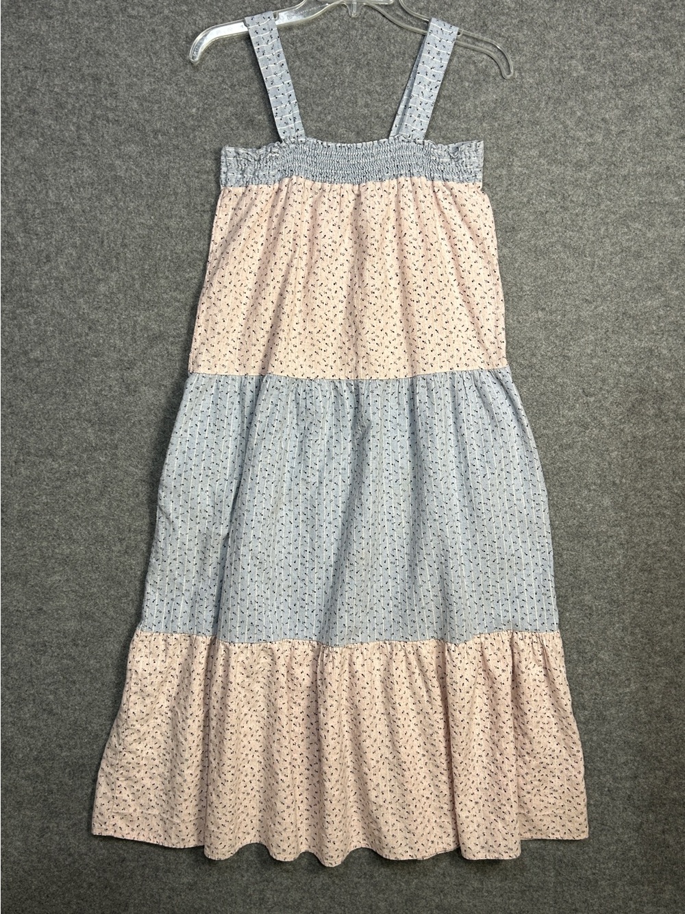 Pink Blush S Tiered Smocked Sundress Pink/Blue Ditsy Floral Boho Cottagecore